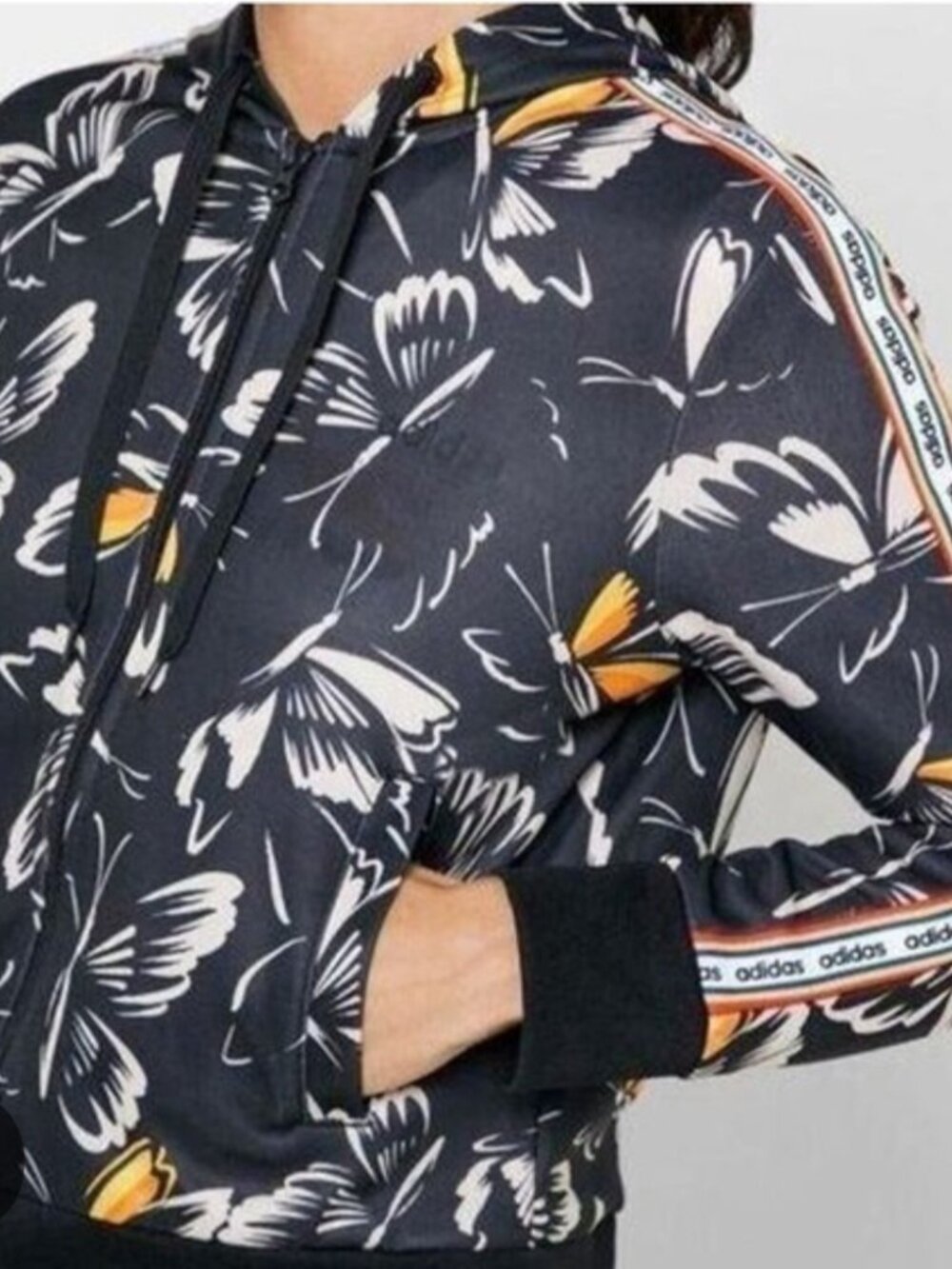 Adidas x Farm Rio Print HT Track Jacket Black Butterfly Hoodie Size Medium